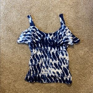 Tie dye royal blue tank top with ruffle